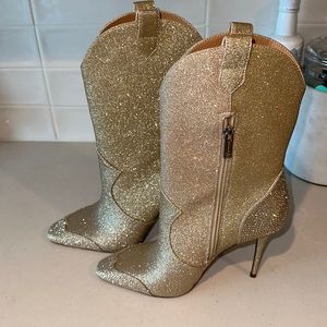 Brand new Jessica Simpson glittery gold stiletto cowboy boots, size 7.5